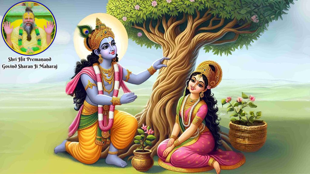 lord krishna plants parijat tree in satyabhamas courtyard